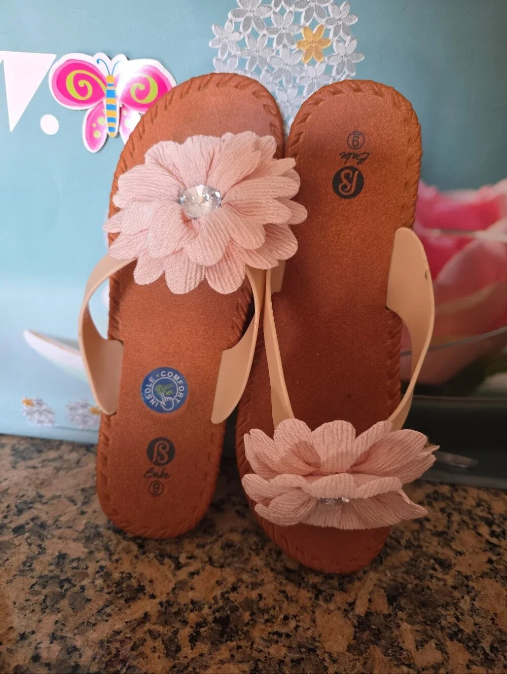 Peach Colored Flower Babe Brand With Insole Comfort  Size 9
